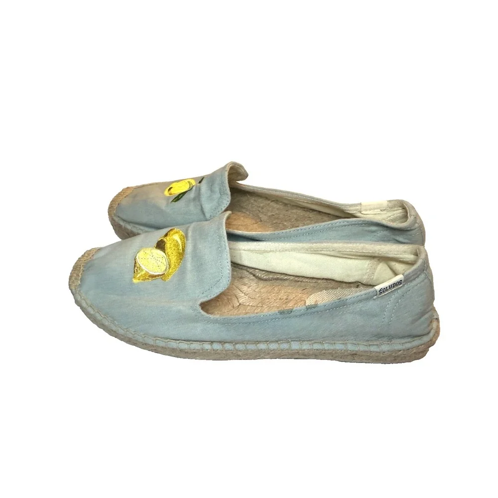 Soludos Espadrille Women's US 10 Lemon Embroidered Organic Cotton Shoes Dopamine